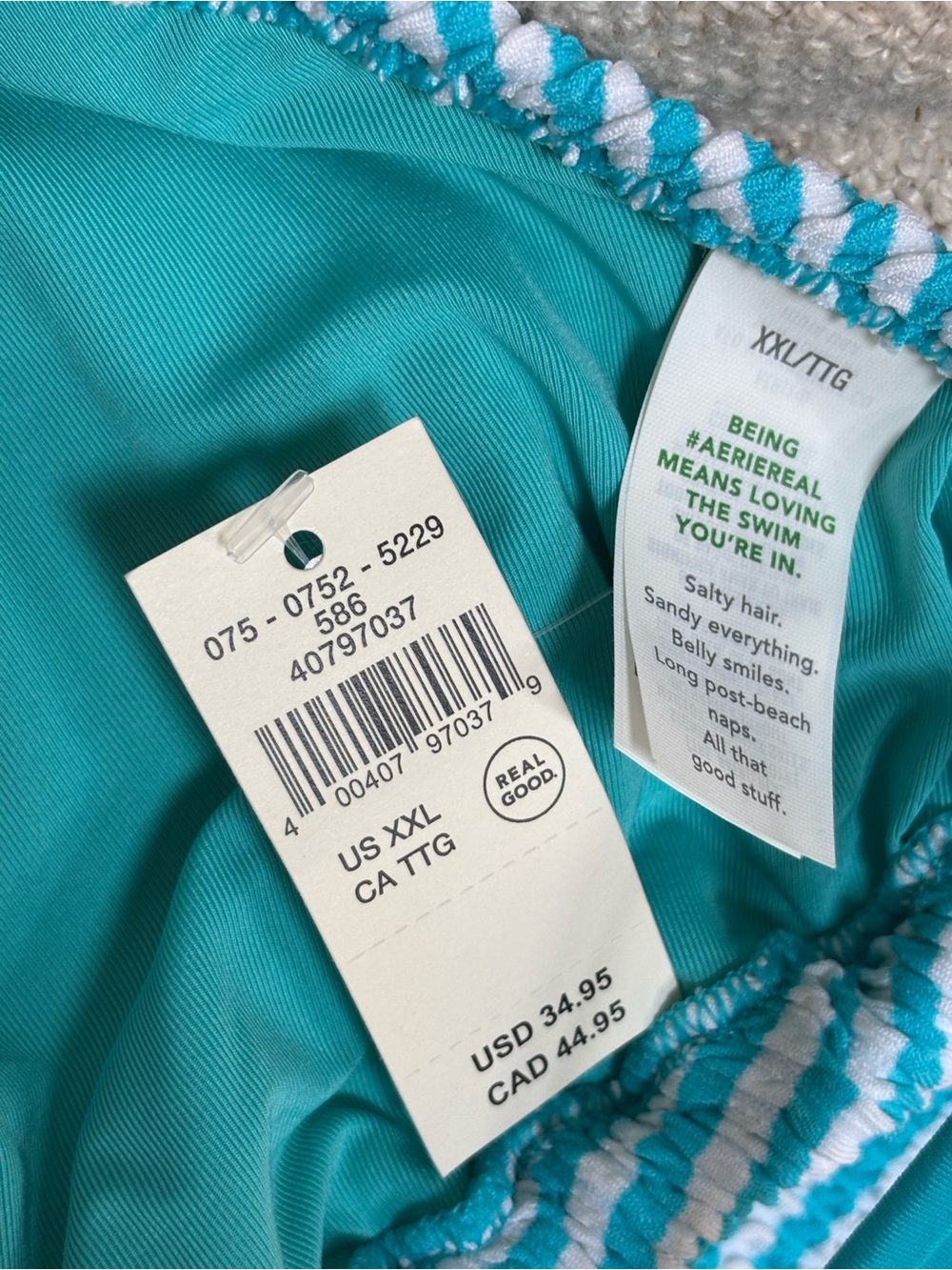 Aerie FULL Set, Crinkle Stripe Tie String Top/ High Cut Cheeky Bottoms - Picture 12 of 16